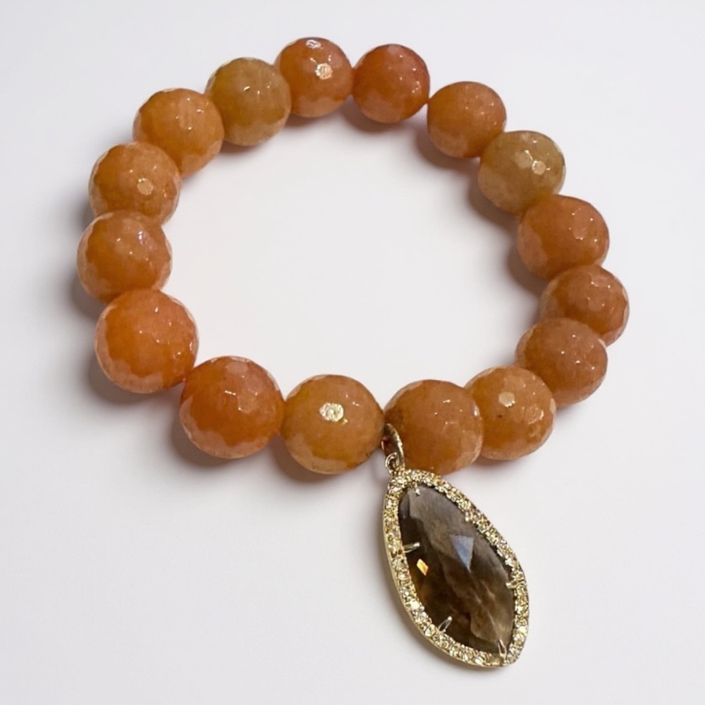 Boutique Brown Faceted Stone Elastic Bracelet Amber Stone Crystal Charm